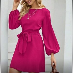 Boho lantern sleeve belted dress